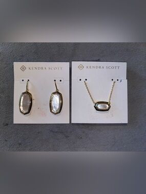 Kendra Scott Gold w/Ivory MOP Elisa Bezel Necklace & Earrings Set $165